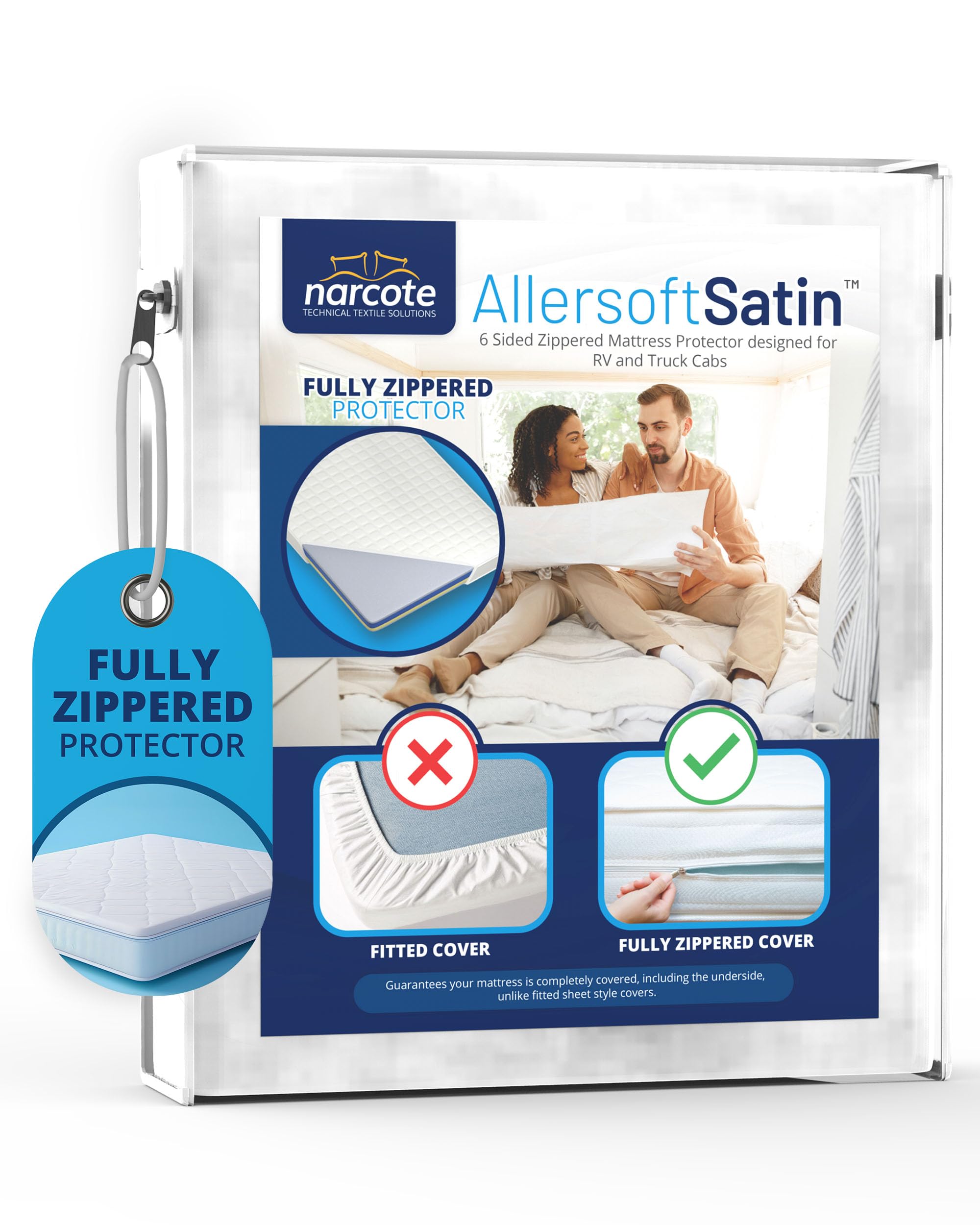RV 6 Sided Zippered Mattress Protector with Secure Locking Zipper for 60x80 Queen. Creates a Natural Seal Around Your Mattress f